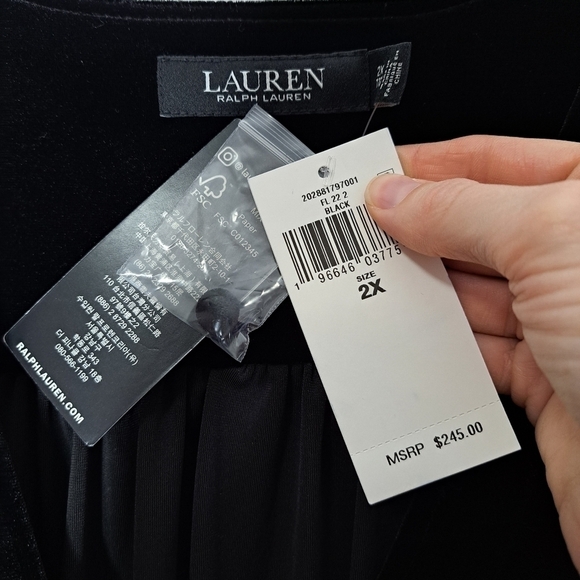 Lauren Ralph Lauren puff sleeve velvet dress black 2X NWT - Picture 6 of 8